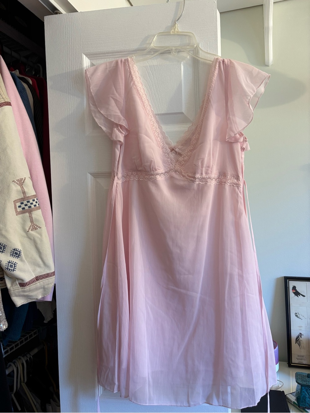 Sheer Flutter-Sleeve Nightdress in Light Pink